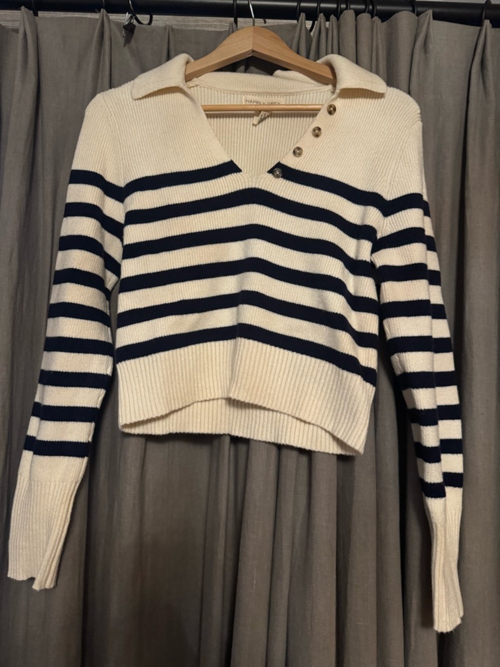 Striped Navy and Cream Collared Women’s Sweater cropped so cute!